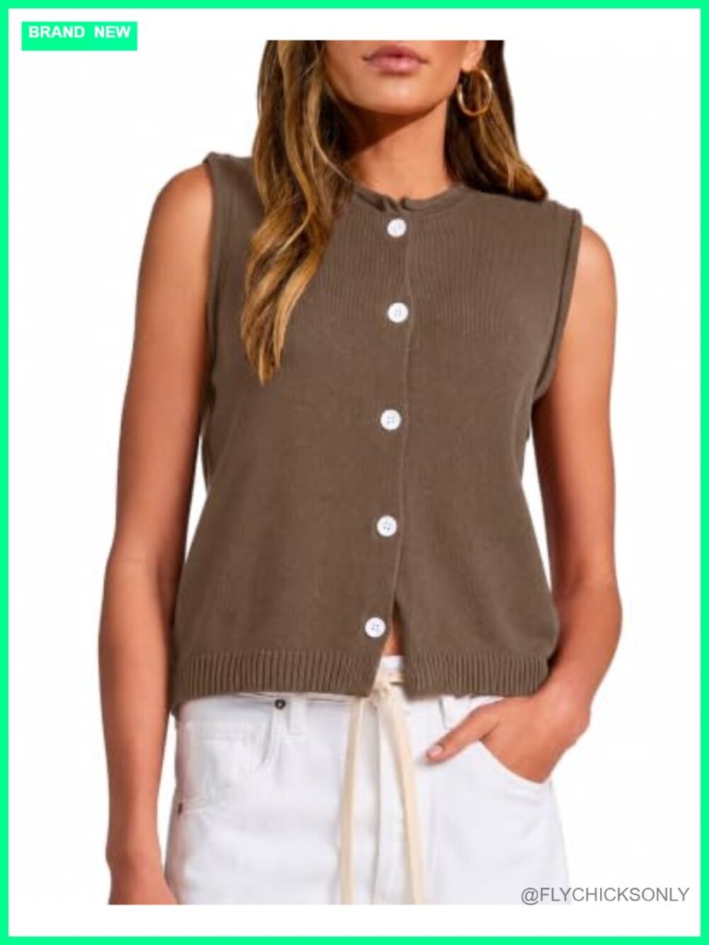 Ribbed Knit Sleeveless Button Up Sweater Vest for Women